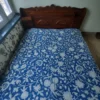 Blue Bedsheet with Hand Done White Embroidery