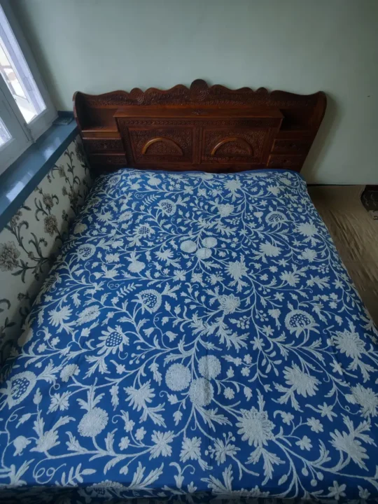 Blue Bedsheet with Hand Done White Embroidery