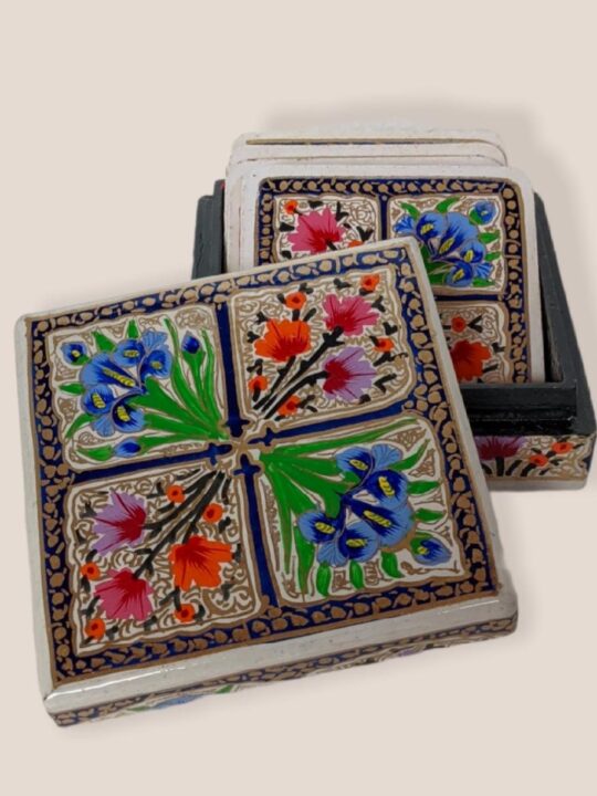 Square Wooden Paper Machie Coaster Sets With Box