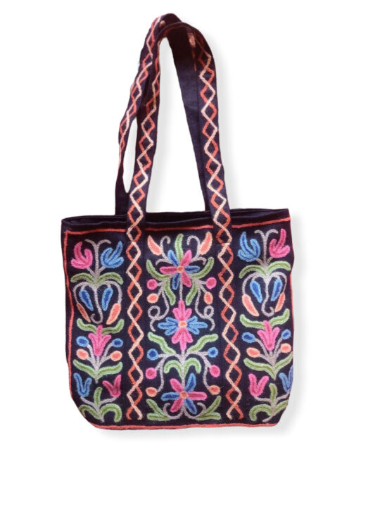 Black Chained Shoulder Bag With Hand Embroidery