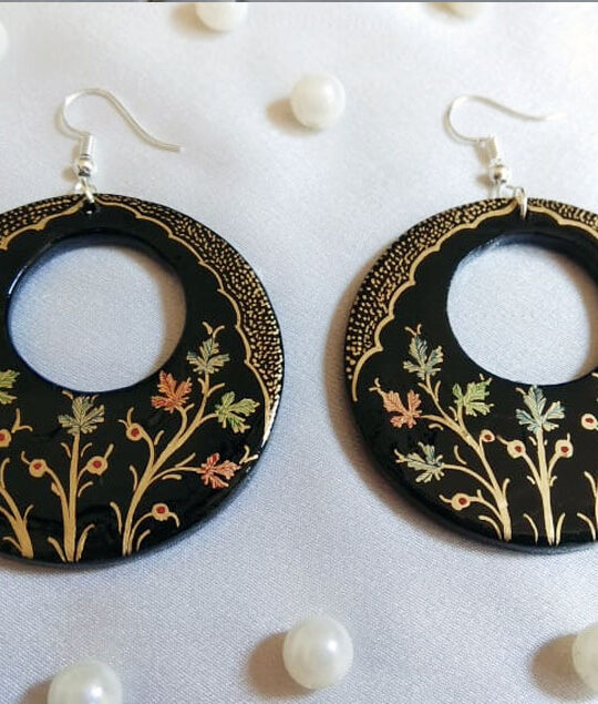 Black Circular Paper Mache Ear Rings
