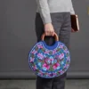 Blue Handmade Ring Bag with Crewel Embroidery – Kashmiri Wooden Handle Handbag for Women