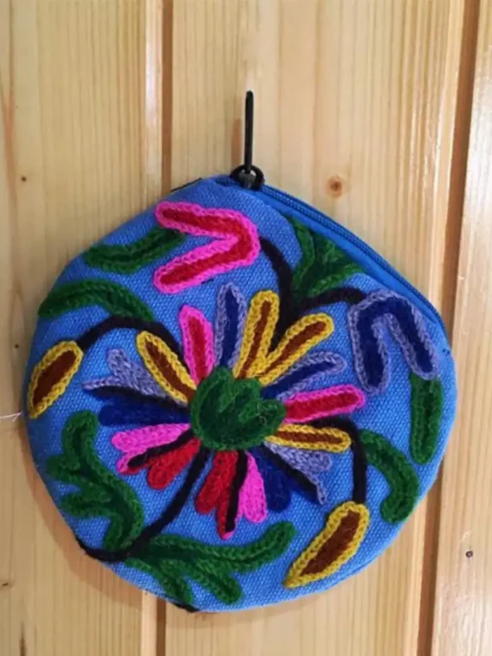 Blue Handmade Round Pouch with Zip