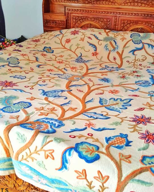 Bedsheet with Hand Done Chinar Tree Embroidery