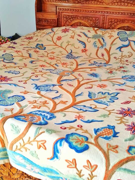 Bedsheet with Hand Done Chinar Tree Embroidery