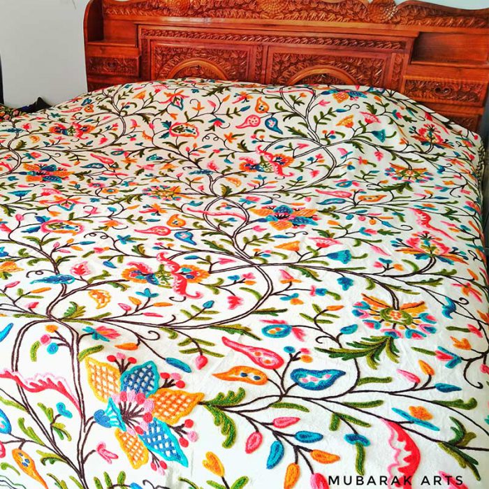 Handmade Multicolor Crewel Bedsheet