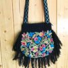 Black Sling Bag With Zip and Hand Embroidery
