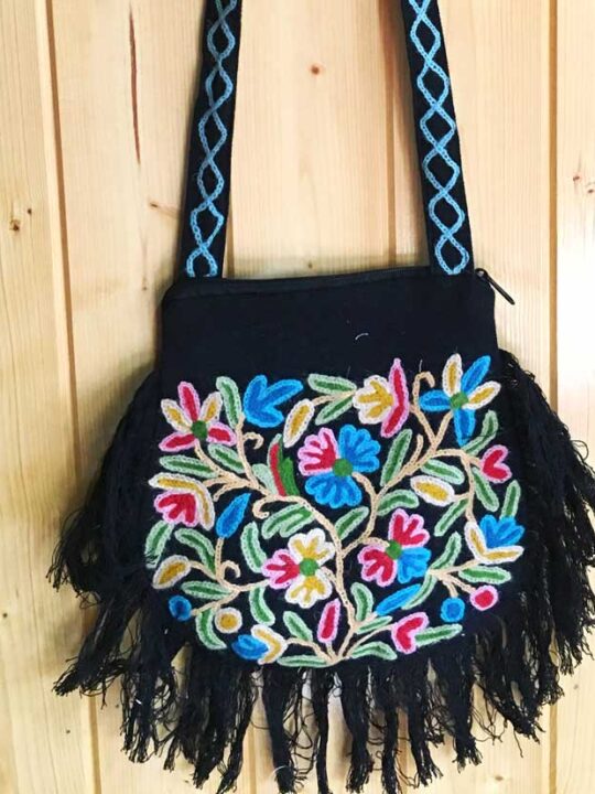 Black Sling Bag With Zip and Hand Embroidery