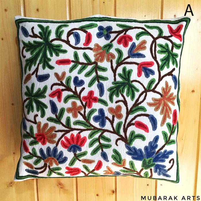 Hand Embroidered Kashmiri Crewel 16x16 Cushion Cover