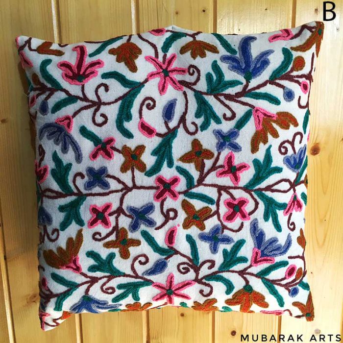 Hand Embroidered Kashmiri Crewel 16x16 Cushion Cover - Image 3