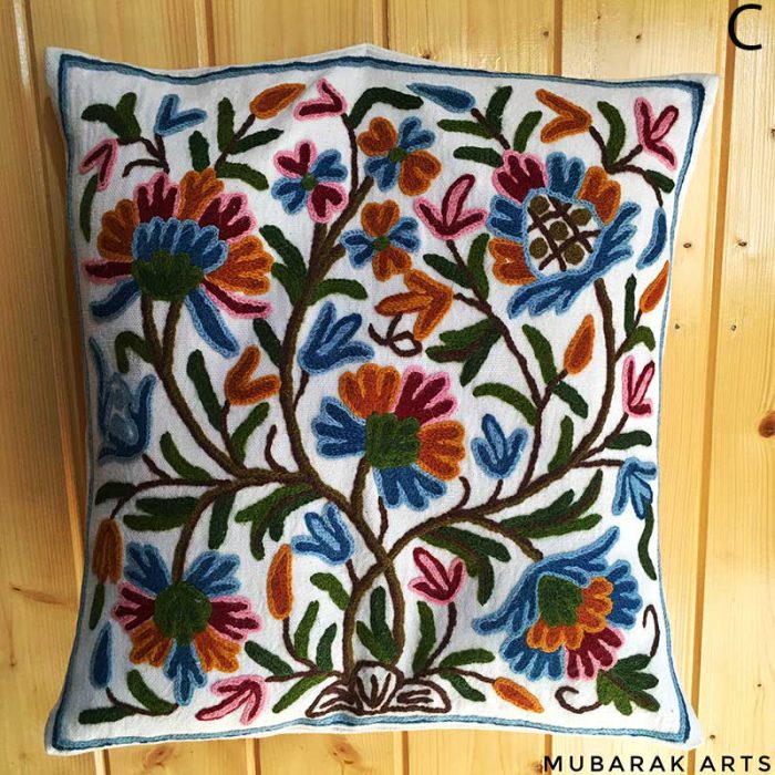 Hand Embroidered Kashmiri Crewel 16x16 Cushion Cover - Image 2