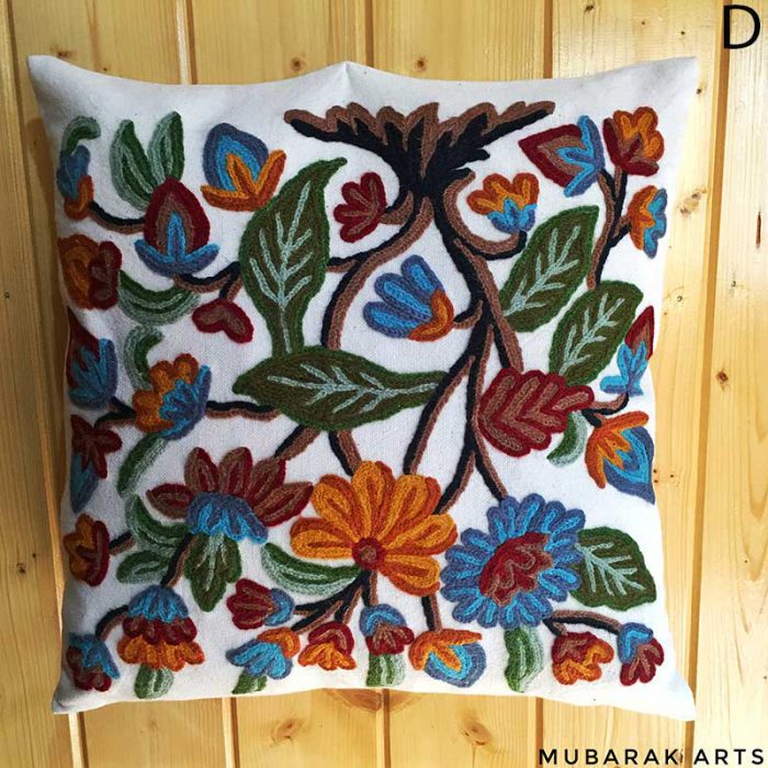 Hand Embroidered Kashmiri Crewel 16x16 Cushion Cover - Image 4