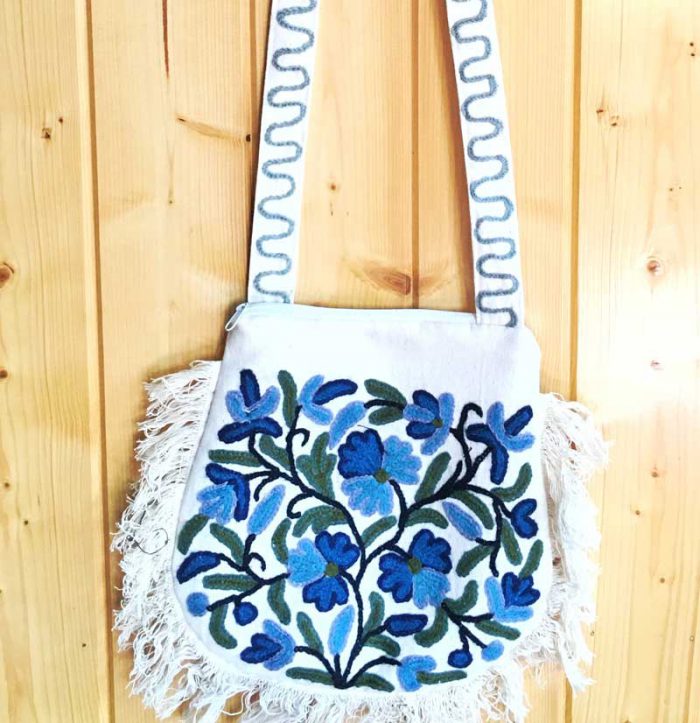 White Sling Bang With Zip and Hand Embroidery