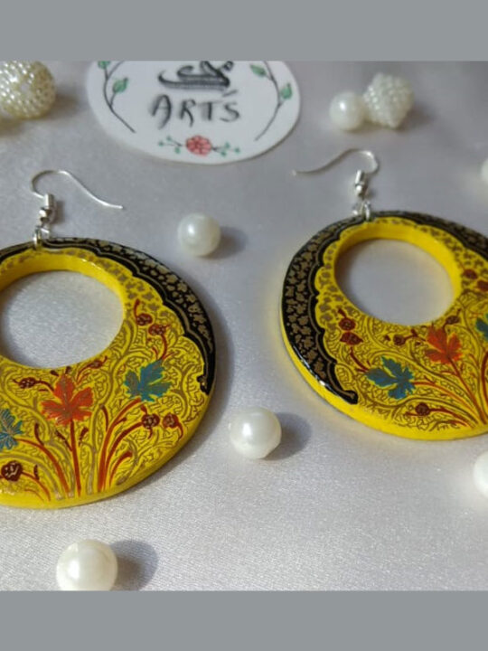 Yellow Circular Paper Mache Ear Rings