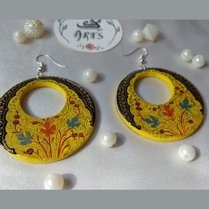 Yellow Circular Paper Mache Ear Rings