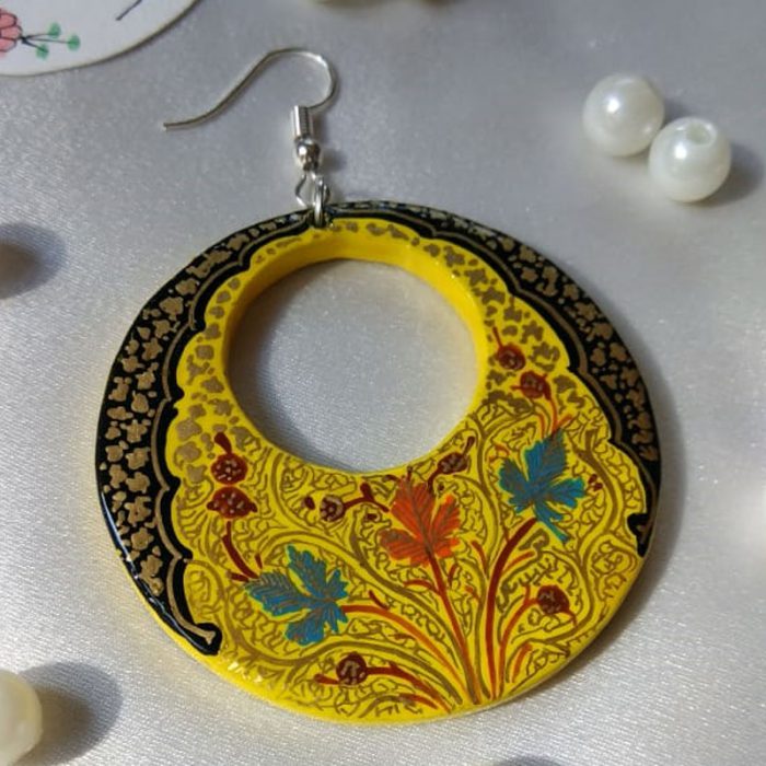 Yellow Circular Paper Mache Ear Rings - Image 2