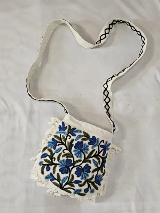 White Sling Bang With Zip and Hand Embroidery
