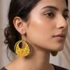 Yellow Circular Paper Mache Ear Rings