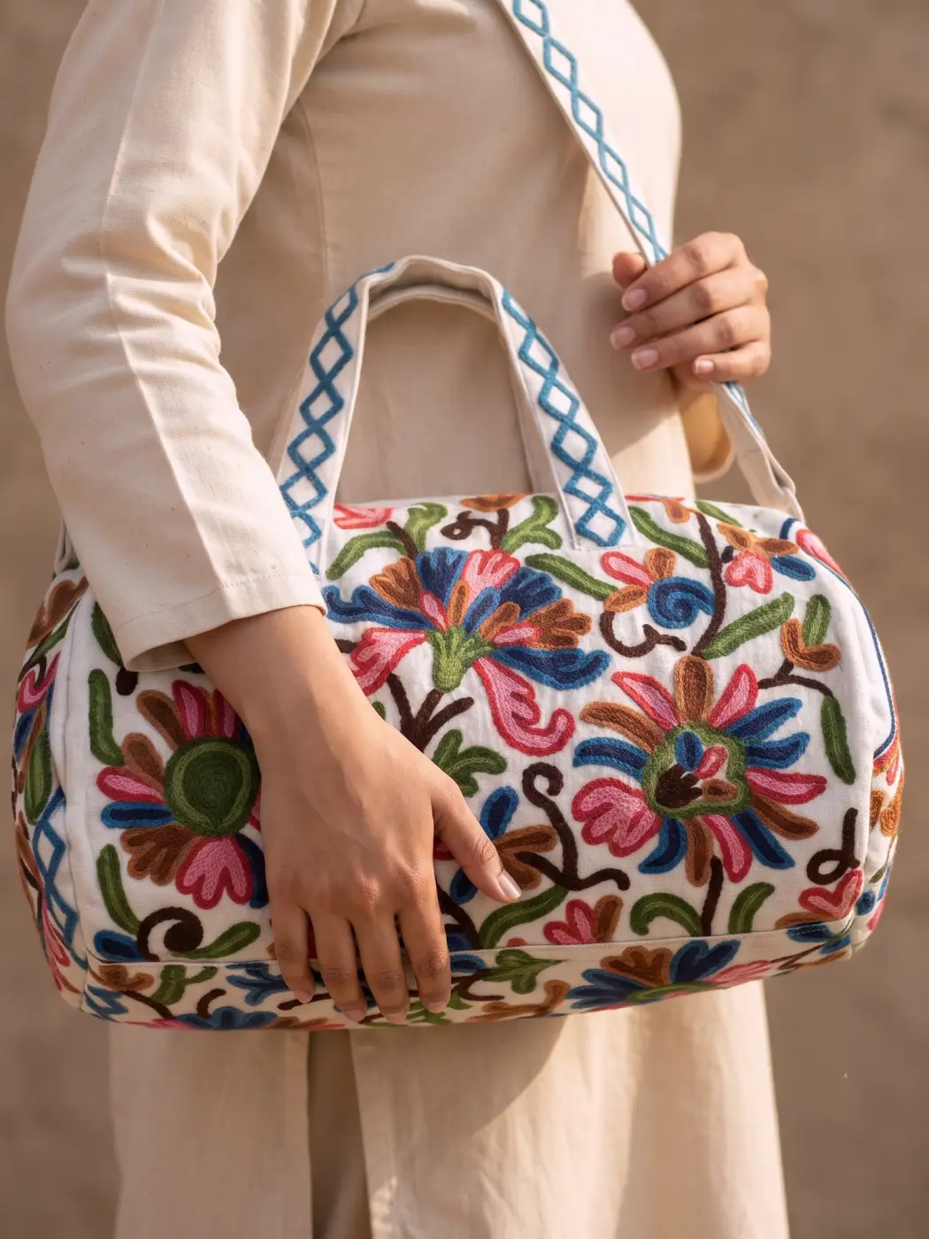 Kashmiri Crewel Embroidery Travel Bag | Medium 16*14