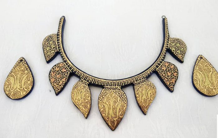 Paper Mache Neck Piece and Ear Rings - Image 2