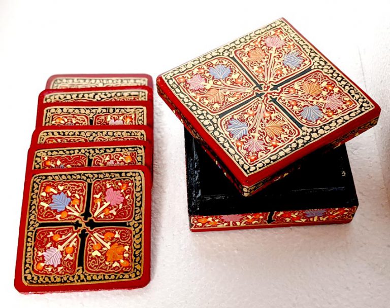 Square Wooden Paper Machie Coaster Sets With Box - Image 3