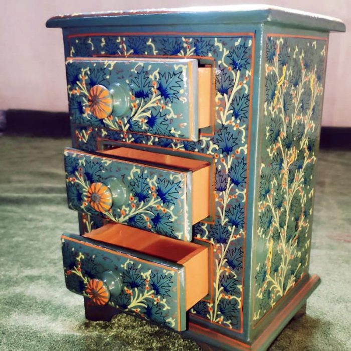 Hand Painted Green Accessory Box with 3 Drawers