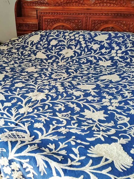 Blue Bedsheet with Hand Done White Embroidery