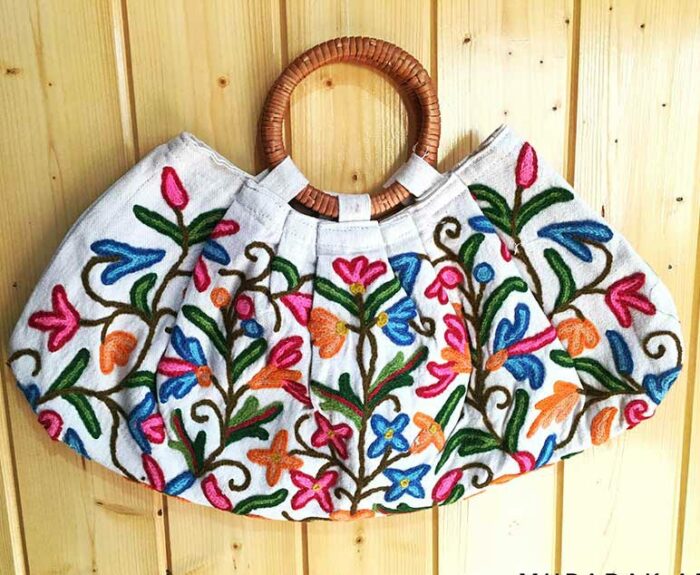 Kashmiri Crewel Handmade White Moon Bag