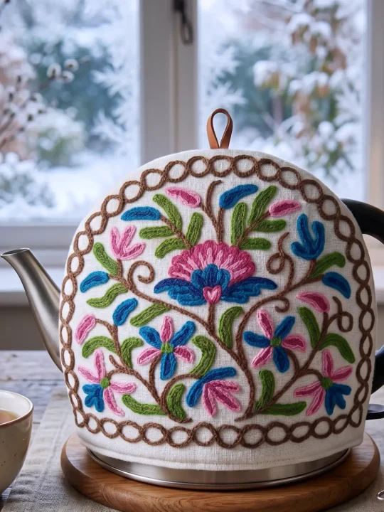 Blue Pink Flower Design Handmade Tea Cozy