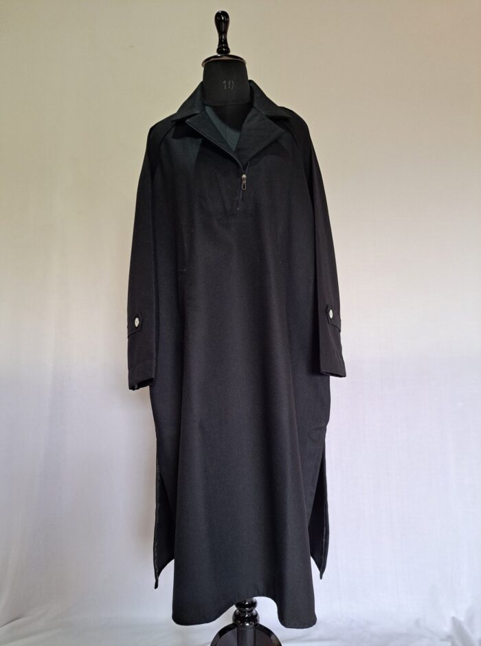 Kashmiri Men Black Pheran - Custom Coat Style | Double Neck Zip Collar - Image 2