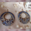 Silver Blue With Golden Strokes Paper Mache Ear Rings