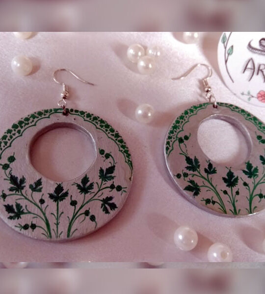Silver Green Paper Mache Ear Rings