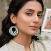 Silver Green Paper Mache Ear Rings