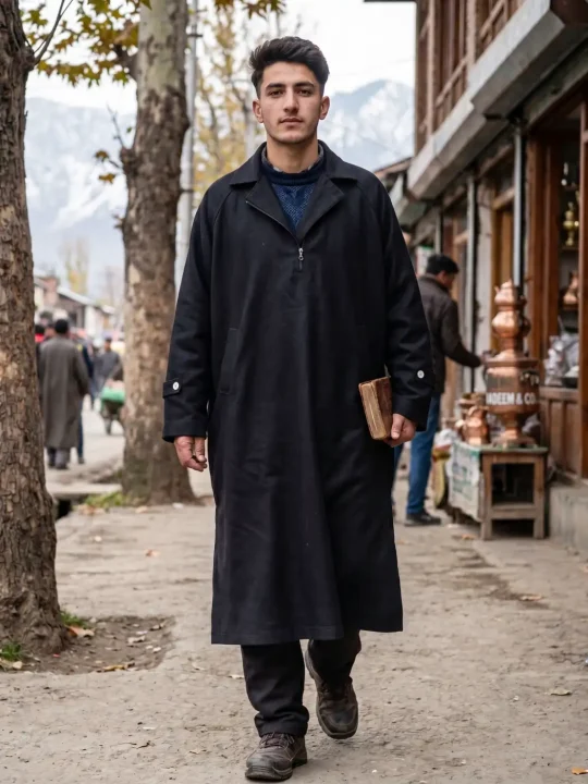 Kashmiri Men Black Pheran - Custom Coat Style | Double Neck Zip Collar | Ragnal Design