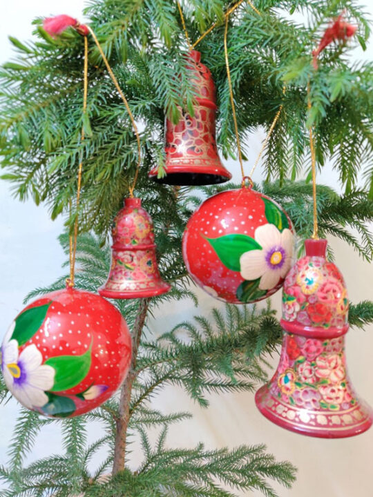 Red Christmas Paper Mache Decorations
