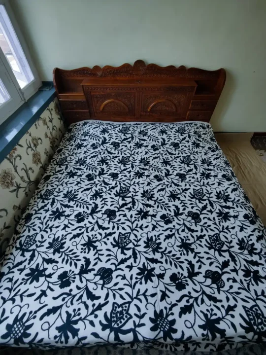 White Bedsheet with Black Crewel Embroidery