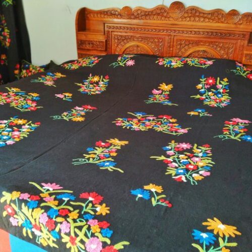 Kashmiri Crewel Black Bedsheet or Cover