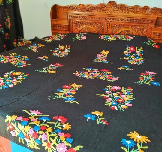 Kashmiri Crewel Black Bedsheet or Cover