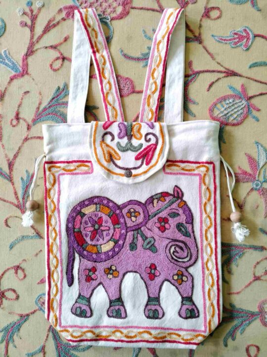Crewel Backpack With Elephant Design- Small
