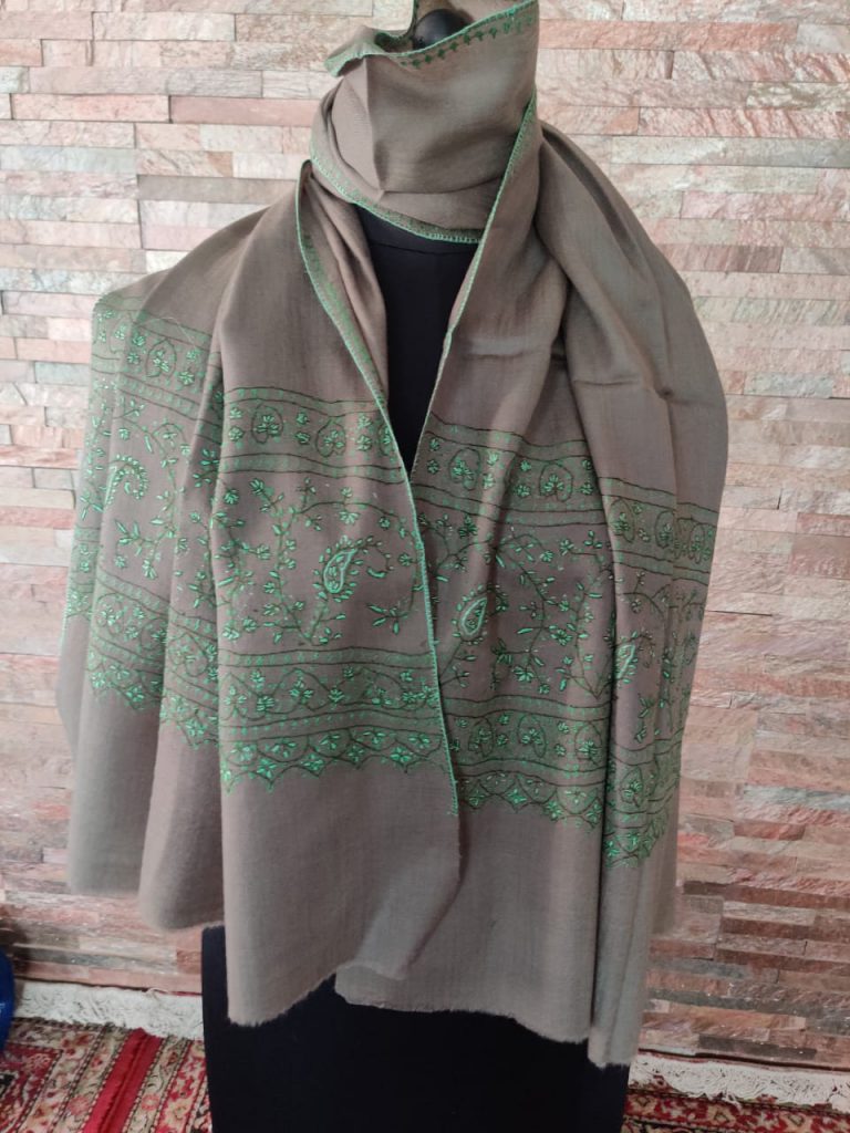 Grey Soft Wool Stole with Intricate Sozni Hand Embroidery