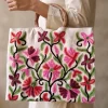 White Square Crewel Ring Bag - Small Size