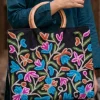 Black Square Crewel Ring Bag - Small