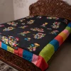Black Bedsheet with Multi-Coloured Kashmiri Crewel Embroidery