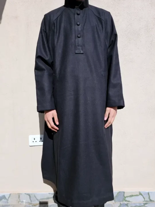 Black Mens Tweed Wool Custom Pheran | Buttons | Front Pocket