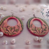 Pink With Green Combination Paper Mache Ear Rings