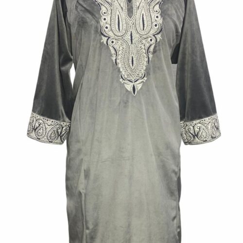 Grey Velvet Tillawork Pheran