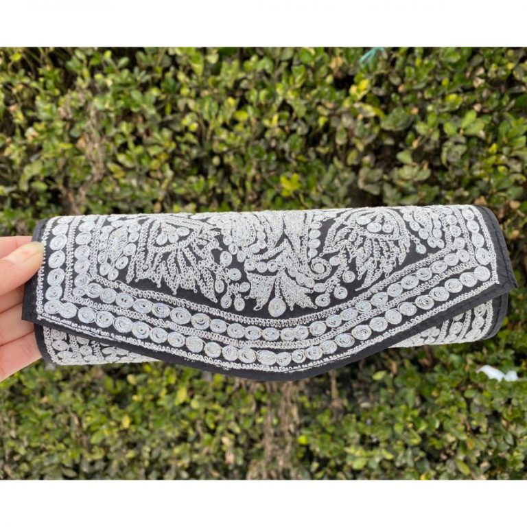 Black Clutch With Silver Tilla