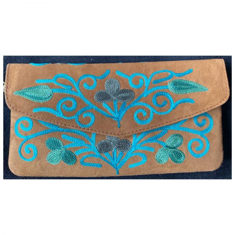 Brown Tic Tac Wallet With Crewel Embroidery