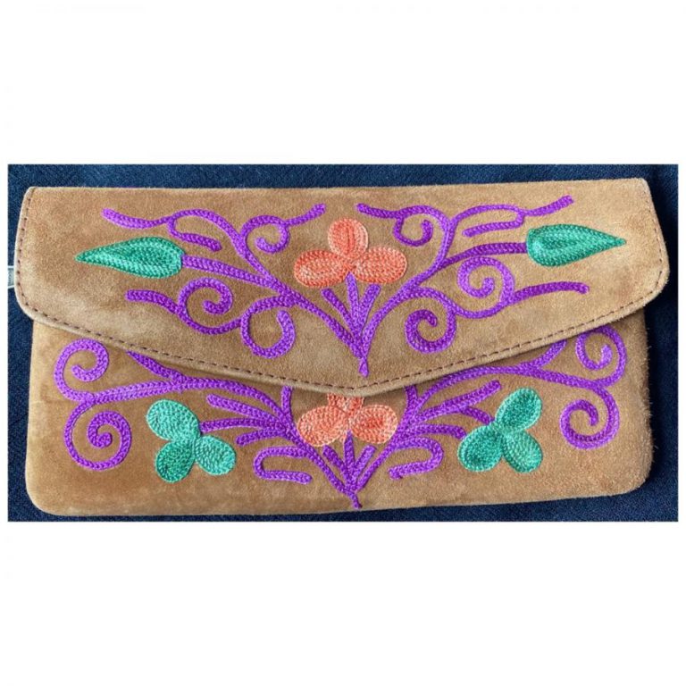 Pure Design Brown Tic Tac Wallet With Crewel Embroidery