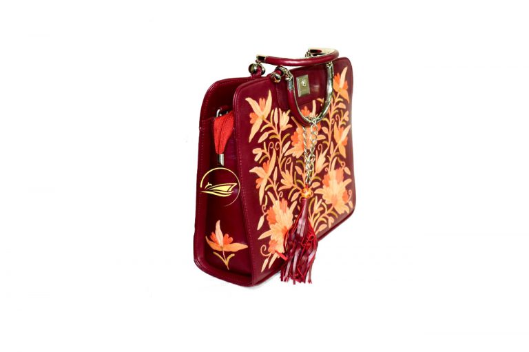 Leather Handbag with Kashmiri embroidery - Image 2